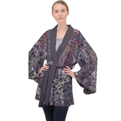 Grapevine Symphony Print Pattern Bk Long Sleeve Velvet Kimono  by dflcprintsclothing