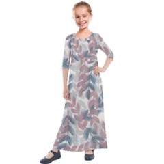 Leaves Pattern Background Nature Kids  Quarter Sleeve Maxi Dress by Loisa77