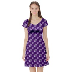 White Pentacle And Purple Pattern Short Sleeve Skater Dress by cheekywitch