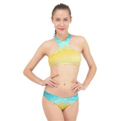 Abstract Background Beach Coast High Neck Bikini Set