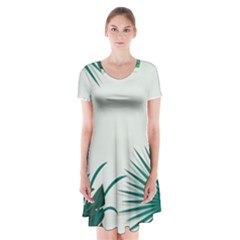 Illustrations Foliage Background Border Short Sleeve V-neck Flare Dress