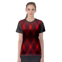 Pattern, Red, Black,  Women s Sport Mesh T-shirt