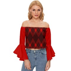 Muster Rot Rot Schwarz Off Shoulder Flutter Bell Sleeve Top by 2607694c