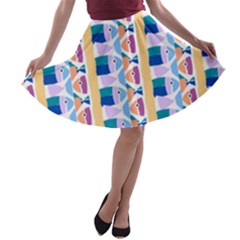 Illustrations Of Fish Texture Modulate Sea Pattern A-line Skater Skirt