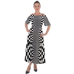 Optical Illusion Chessboard Tunnel Shoulder Straps Boho Maxi Dress 