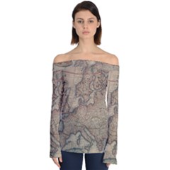Old Vintage Classic Map Of Europe Off Shoulder Long Sleeve Top