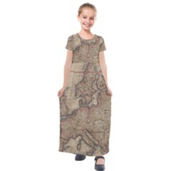 Old Vintage Classic Map Of Europe Kids  Short Sleeve Maxi Dress
