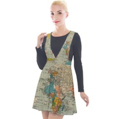 Vintage World Map Plunge Pinafore Velour Dress