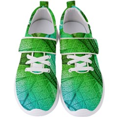 3d Leaves Texture Sheet Blue Green Men s Velcro Strap Shoes