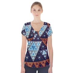 Fractal Triangle Geometric Abstract Pattern Short Sleeve Front Detail Top