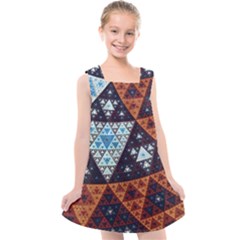 Fractal Triangle Geometric Abstract Pattern Kids  Cross Back Dress by Cemarart