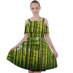 Green Forest Jungle Trees Nature Sunny Cut Out Shoulders Chiffon Dress