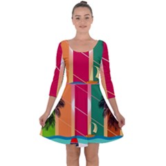 Digital Graphic Clip Art Beach Quarter Sleeve Skater Dress by Proyonanggan