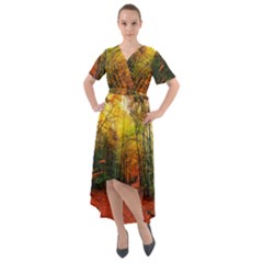 Forest Woods Autumn Nature Front Wrap High Low Dress