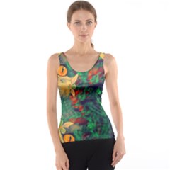 Illustrations Color Cat Flower Abstract Textures Orange Women s Basic Tank Top