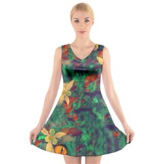 Illustrations Color Cat Flower Abstract Textures Orange V-neck Sleeveless Dress