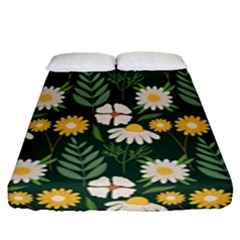 Flower Green Pattern Floral Fitted Sheet (queen Size)