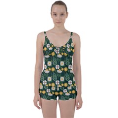 Flower Green Pattern Floral Tie Front Two Piece Tankini