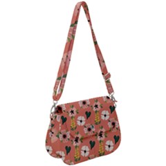Flower Pink Brown Pattern Floral Saddle Handbag