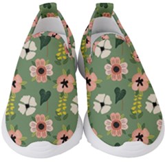 Flower Green Pink Pattern Floral Kids  Slip On Sneakers by anzea