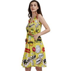 Cartoon Comics Pattern Sleeveless V-neck Skater Dress With Pockets