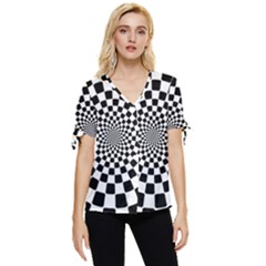 Geomtric Pattern Illusion Shapes Bow Sleeve Button Up Top by Grandong