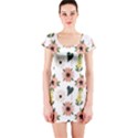 Flower White Pattern Floral Short Sleeve Bodycon Dress View1