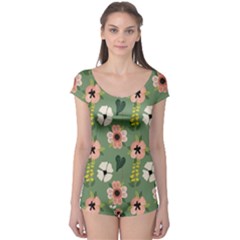 Flower Green Pink Pattern Floral Boyleg Leotard 