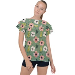 Flower Green Pink Pattern Floral Ruffle Collar Chiffon Blouse