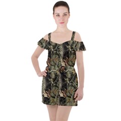 Realtree Camo Seamless Pattern Ruffle Cut Out Chiffon Playsuit