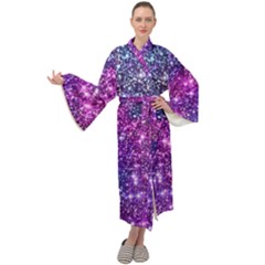 Purple Violet Glitter Galaxy Nebula Space Pattern Maxi Velvet Kimono by Perong