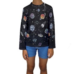 Glittering Planets Space Galaxy Glitter Black Kids  Long Sleeve Swimwear by Perong