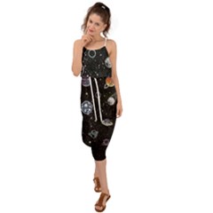 Glittering Planets Space Galaxy Glitter Black Waist Tie Cover Up Chiffon Dress by Perong