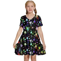 Christmas-star-gloss-lights-light Kids  Short Sleeve Tiered Mini Dress by Grandong