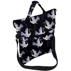 Crane Pattern Fold Over Handle Tote Bag