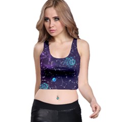 Realistic Night Sky Poster With Constellations Racer Back Crop Top