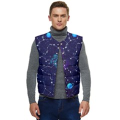 Realistic Night Sky Poster With Constellations Men s Button Up Puffer Vest	