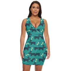 Happy Dogs Animals Pattern Draped Bodycon Dress