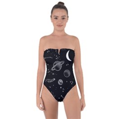 Black Space Drawing Art Planet Drawing Stars Black Space Galaxy Outer Space Tie Back One Piece Swimsuit by Perong