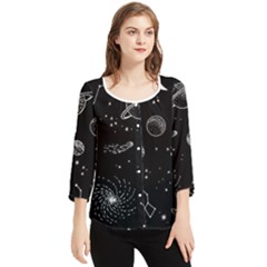 Black Space Drawing Art Planet Drawing Stars Black Space Galaxy Outer Space Chiffon Quarter Sleeve Blouse by Perong