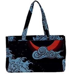 Night In The Ocean Red Waves Art Moon Dark Japanese Wave Canvas Work Bag