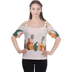 Drawing Botanical Cutout Shoulder T-shirt