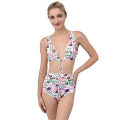 Power Love Pattern Texture Seamless Peace Tied Up Two Piece Swimsuit
