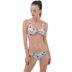 Power Love Pattern Texture Seamless Peace Ring Detail Crop Bikini Set