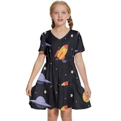 Cosmos Rocket Spaceship Ufo Kids  Short Sleeve Tiered Mini Dress by Salmanaz77