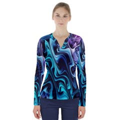 Nature Water Wave Architecture V-neck Long Sleeve Top by Salmanaz77