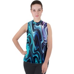 Nature Water Wave Architecture Mock Neck Chiffon Sleeveless Top by Salmanaz77