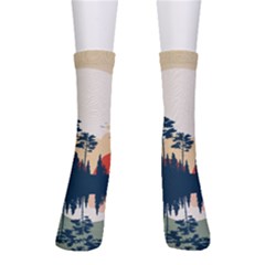 Summer Lake Forest Sunset Deer Water Crew Socks by Grandong