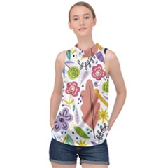 Summer Flowers Spring Background High Neck Satin Top