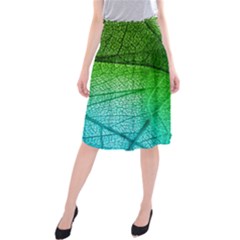 3d Leaves Texture Sheet Blue Green Midi Beach Skirt